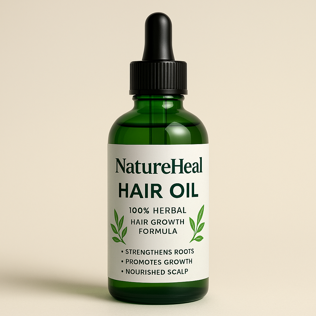 🌿 NatureHeal Herbal Hair Oil – 100% Natural Care for Strong, Shiny & Healthy Hair